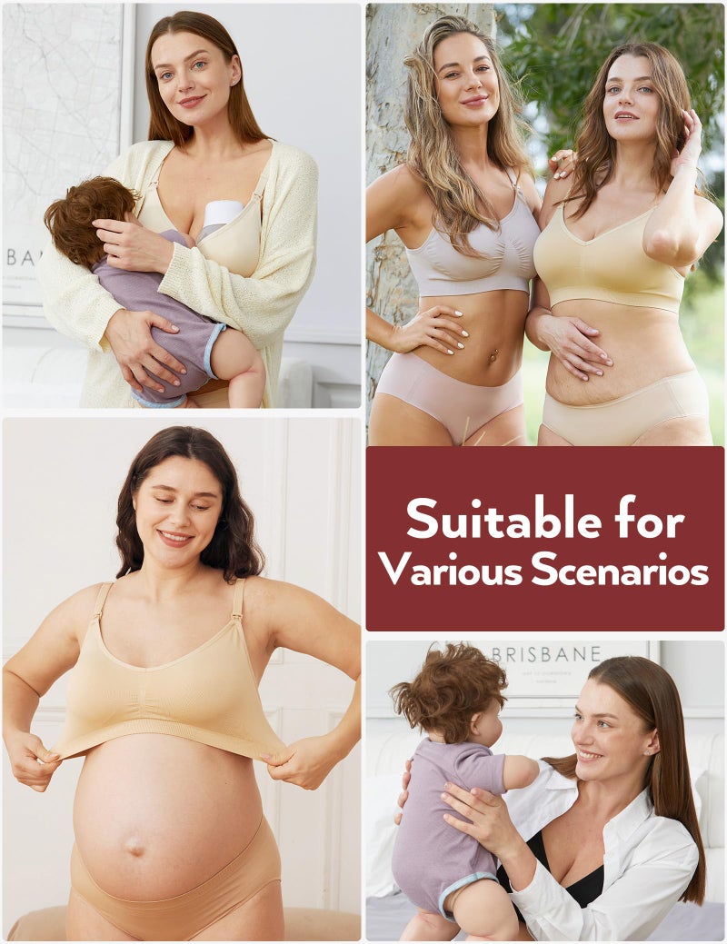 HOFISH Maternity Nursing Bras for Breastfeeding, 3 Pack Pregnancy Deep V Neck Wireless Bra with Extenders & Clips, Pink-Black-Beige, XL - Image 5